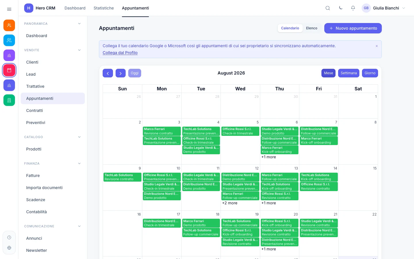 Calendario appuntamenti collegato ai clienti